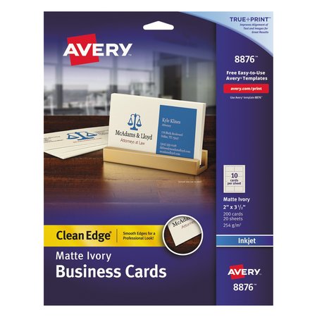 AVERY DENNISON Inkjet Business Cards, 2x3.5, PK200 8876